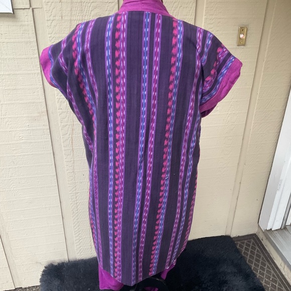 Handmade reversible purple cotton aztec Ikat tunic vedt open front jacket OS - Picture 7 of 13